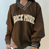 Fashionkova Contrast Color V Neck Drawstring Hem Sweatshirt