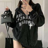 Fashionkova Cosmos Star Letter Print Zip Up Hoodie