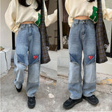 Fashionkova Early 2000s Pixel Heart Wide Jeans