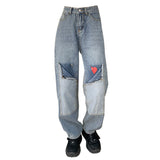 Fashionkova Early 2000s Pixel Heart Wide Jeans