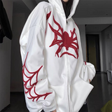 Fashionkova Embroidery Punk Spider Zip Up Hoodie