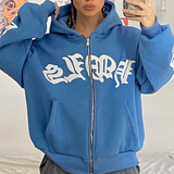 Fashionkova Gothic Letter Graphic Zip Up Hoodie