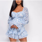 Fashionkova  Summer Women Jumpsuits Long Sleeve Lace Up Ruffles Floral Print Rompers Female Playsuits 2021 Square Collar Outfits