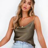 Fashionkova White Basic Women Silk-Like Satin Tops Vest Summer Sexy Camis Tank For Ladies Strappy Camisole Top Shirts Grunge Femme Clothes