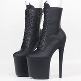 Fashionkova JIALUOWEI INS Style 20CM Extreme High Heels Platform Boots Lace Up Sexy Pole Dancing Ankle Boots Side Zip 5-12