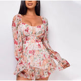 Fashionkova  Summer Women Jumpsuits Long Sleeve Lace Up Ruffles Floral Print Rompers Female Playsuits 2021 Square Collar Outfits