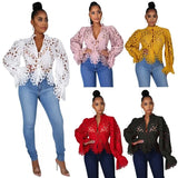 Fashionkova 2023 New Elegant Long Sleeve Hollow Out Mesh Lace Shirt Sheer See Through Top Blouse Clothing Dashiki African Shirts For Women