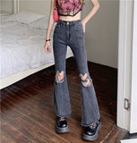 Fashionkova Heart Cut Out Grunge Flare Jeans