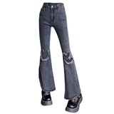 Fashionkova Heart Cut Out Grunge Flare Jeans