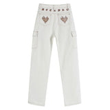 Fashionkova Heart Embroidery Cargo Jeans