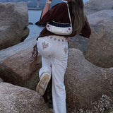 Fashionkova Heart Embroidery Cargo Jeans