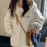 Fashionkova Letter Embroidery Baggy Zip Up Hoodie