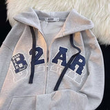Fashionkova Letter Embroidery Zip Up Oversized Hoodie