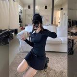 y2k outfits Fake Two-Piece Gray Knitted Dress Women's Spring Slim Fit Inner A- line Pleated Skirt Hot Girl Skirt