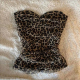 leopard Hot Girl Street Style Leopard Print Lace Stitching Camisole Ins Fashion Slim Fit Short Inner Wear