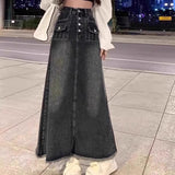 Fashionkova skirt outfits American-Style Retro A-line Denim Skirt Women's Autumn High Waist plus Size Chubby Girl Slimming Frayed Mid-Length Umbrella Skirt