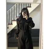 classy outfits men Yujie Style Texture Long-Sleeved Shirt Suit Women's Autumn High Waist Straight Wide-Leg Pants Elegant Black Lantern Sleeve Top