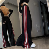 concert outfit Korean Style Loose All-Match Striped Trendy Cool Sports Pants Women's Summer 2024 American High Street Straight Wide-Leg Casual Pants