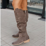 barn jacket outfits Autumn and Winter New Low Heel Side Zipper  Suede High-Top Women's Boots Boots