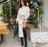 midi skirt outfit fall 2024 Hot Sale Autumn and Winter New Turtleneck Loose Pullover Top Split Sexy Long Skirt Two-Piece Set