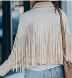 suede jacket outfit Women's Autumn New Slim Top Long Sleeve Tassel Coat for Women