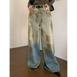 90s streetwear 2024 Autumn and Winter New American Retro Gradient Washed Jeans High Waist Straight Dirty Casual Pants for Women 