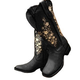 western outfits women plus Size Women's Boots Thick Heel round Toe Vintage Embroidered Knight Boots Women Martin Boots Women