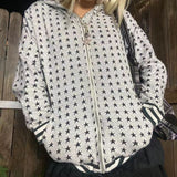 Fashionkova Allover Star Print Zip Up Downtown Hoodie