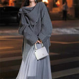 dti outfits Retro Sweater Women's Loose Slimming Scarf Collar Coat Autumn and Winter New Lazy Style Knitted Cardigan