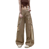 concert outfit Ribbon Overalls Men's Summer New Loose Personalized Straight Pants Neutral Multi-Pocket Casual Trousers