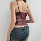90s streetwear American Street Sexy Vintage Printed Mesh See-through Vest Hot Girl Waist-Tight Short Chest-Flattering Music Festival Sling