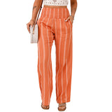 teacher outfit Summer New Striped Printed Casual Trousers Women's Retro High Waist All-Matching Straight Pants