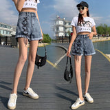 coachella valley music festival Denim Shorts Women's Summer High Waist Double Buckle Strap Flanging Versatile Trendy Korean Style Internet Celebrity Fashion Light Color New