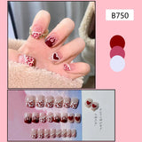 Fashionkova fall nails Wear Nail  Flame Leopard Print Short Red Love Pearl Sweet Hot Girl Fashion Nail Art Fake Nail Patch