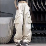 college outfits American Retro Overalls Women's 2024 Summer High Waist Straight Wide Leg Pants Design Loose Casual Mopping Pants