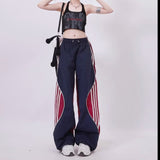 outfit inspo American Quick Drying Pants Jazz Dance Color Matching Sports Casual Drawstring Overalls Women's Thin Wide-Leg Pants