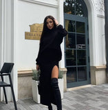 midi skirt outfit fall 2024 Hot Sale Autumn and Winter New Turtleneck Loose Pullover Top Split Sexy Long Skirt Two-Piece Set