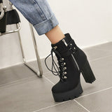 shoes Women's Boots Autumn and Winter Thick Heel Platform Shoes Stage Catwalk Platform Fleece-lined Rivet Women's Boots Short Boots