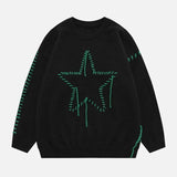 sweater Stitching Star Sweater round Neck Pullover Bright Line Retro Design New Sweater  Men's and Women's Clothing Street