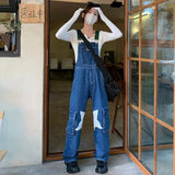 outfit inspo Star Denim Suspender Pants American Retro Autumn National Fashion Design Wide Leg Loose Casual Overalls