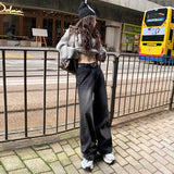 business casual outfits Hot Girl Style Autumn and Winter Straight Pants Wide Leg Pants Black Gray Jeans Women's Belt