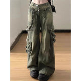 grunge outfits American New Retro Washed Workwear Jeans Women's Street Design Straight Loose Wide Leg Drop-down Long Pants