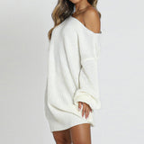 turtle neck outfit men Autumn and Winter Mid-Length Knitted Sexy off-Shoulder Pullover Women's Solid Color Woolen Skirt