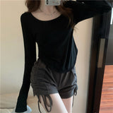 t shirt Women's Long-Sleeved T-shirt Autumn and Winter New Fashion Ins Irregular Slim Student Casual Short Top Girl Bottoming Shirt