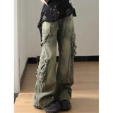 grunge outfits American New Retro Washed Workwear Jeans Women's Street Design Straight Loose Wide Leg Drop-down Long Pants