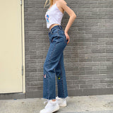 indie dti New Women's Pants Age-Reducing High Waist Slimming Butterfly Embroidered Straight Jeans Women's Long-Leg Casual Cropped Pants