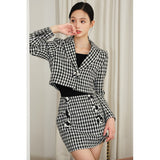 Fashionkova business casual outfits 2024 Spring Houndstooth Suit Hera Fragrant High Waist Skirt Slimming Suit Suit