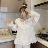 alien invasion dress to impress Sweet Palace Style Homewear Lace Long Sleeve Women's Pajamas Pajama Pants Suit + Dress Nightdress