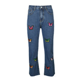 indie dti New Women's Pants Age-Reducing High Waist Slimming Butterfly Embroidered Straight Jeans Women's Long-Leg Casual Cropped Pants