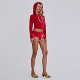 y2k 2024 Autumn and Winter New Sexy Navel Hooded Top High Waist Hip Strap Shorts Suit